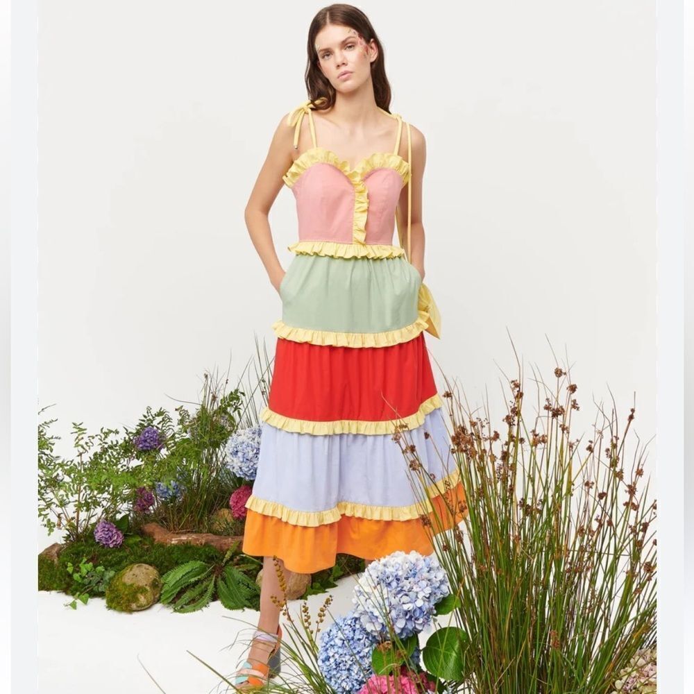 NWT Celia B Siggi Tiered MIDI Block Pattern Dress XL